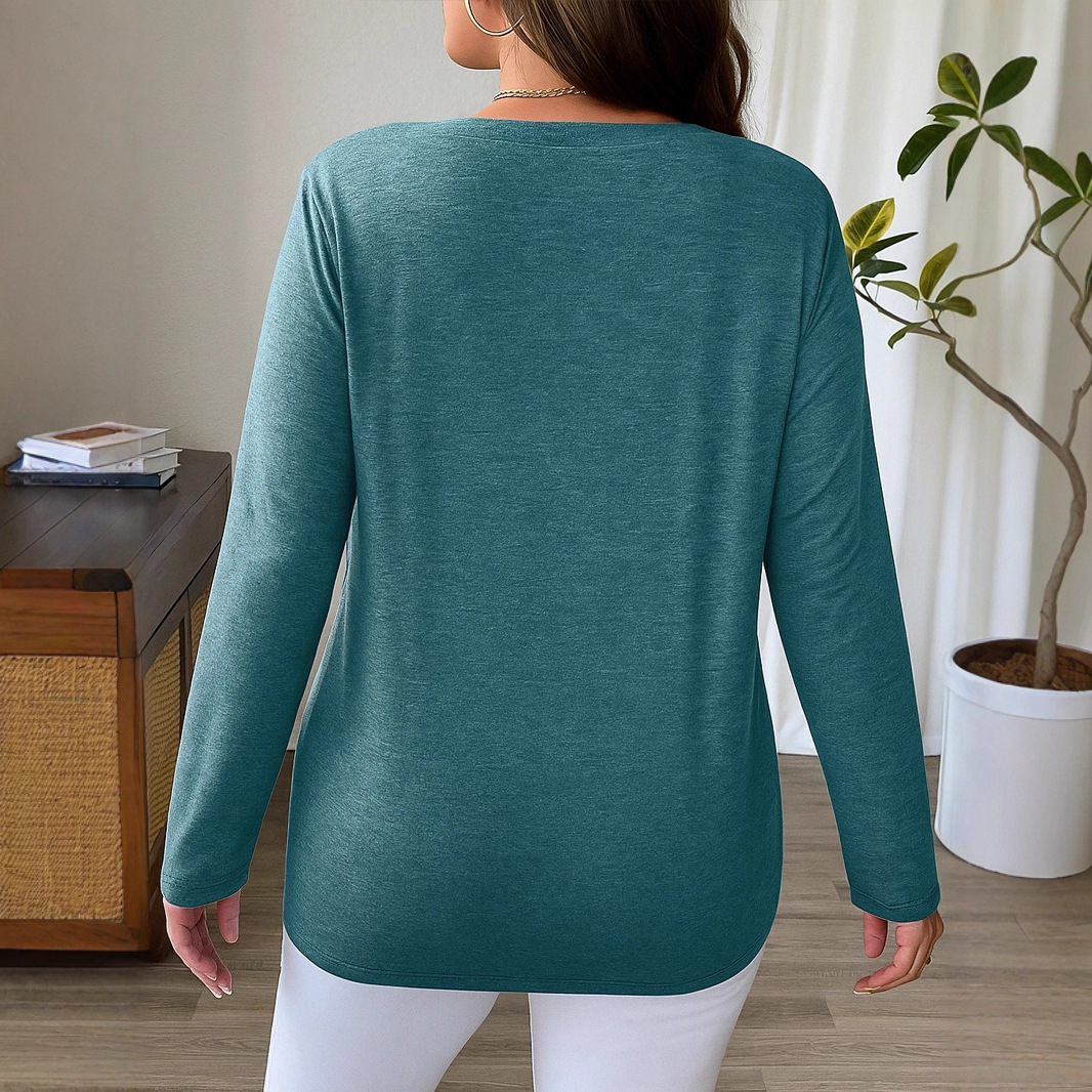 Women's Knitted Slim-fit Long-sleeved V-neck T-shirt - Image 4